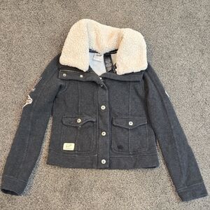 Harley Davidson Moto Kids Girls Gray Jacket with Collar Sz S